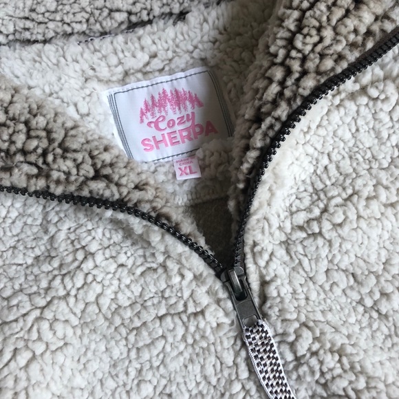 Cozy Sherpa ivory tan pullover fleece sweater XL - Picture 2 of 2